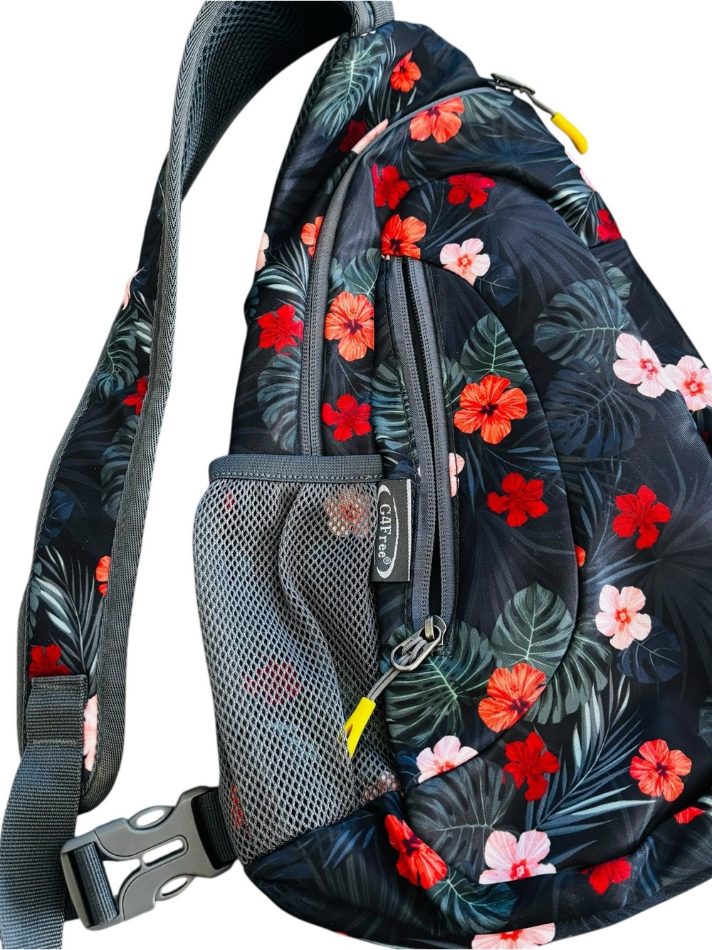 Floral Sling Backpack Dark Gray Coral/Red & Pink Flowers-like new